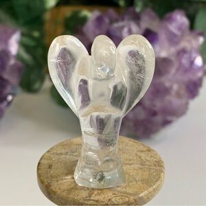 Natural Clear Quartz Crystal Carved Angel Figurine Polished Gemstone Guardian 2"